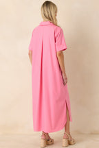 Women's Read The Signs Pink Short Sleeve Maxi Dress | 80% Polyester & 20% Cotton 7