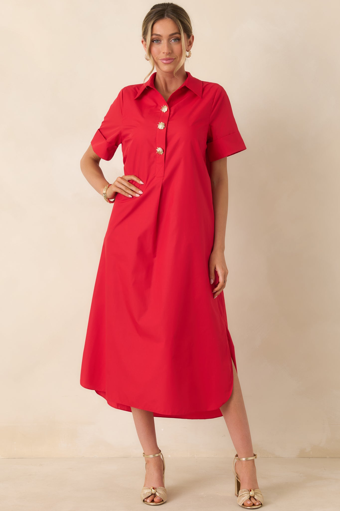 Women's Read The Signs Red Short Sleeve Maxi Dress | 80% Polyester & 20% Cotton 3