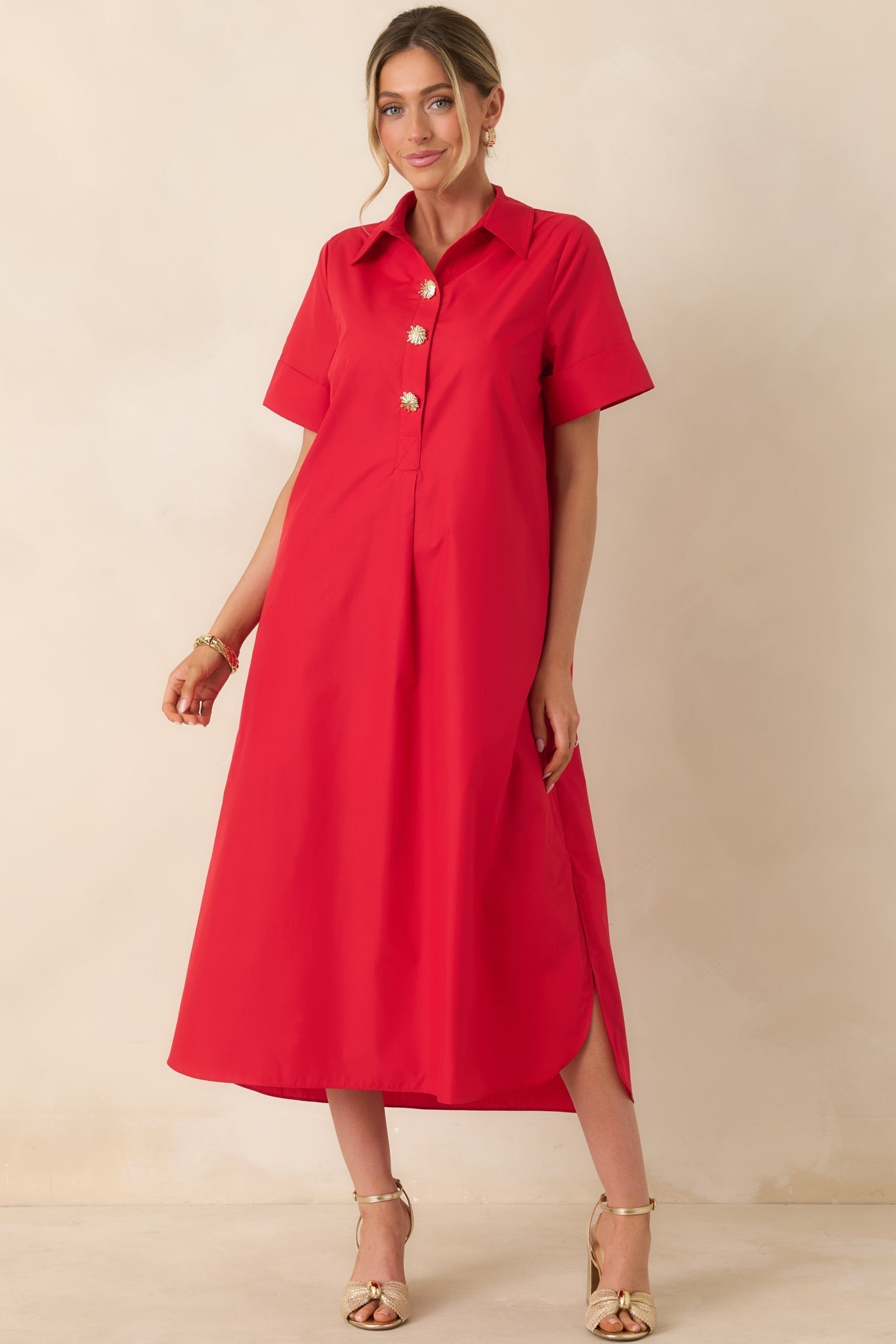 Women's Read The Signs Red Short Sleeve Maxi Dress | 80% Polyester & 20% Cotton 4