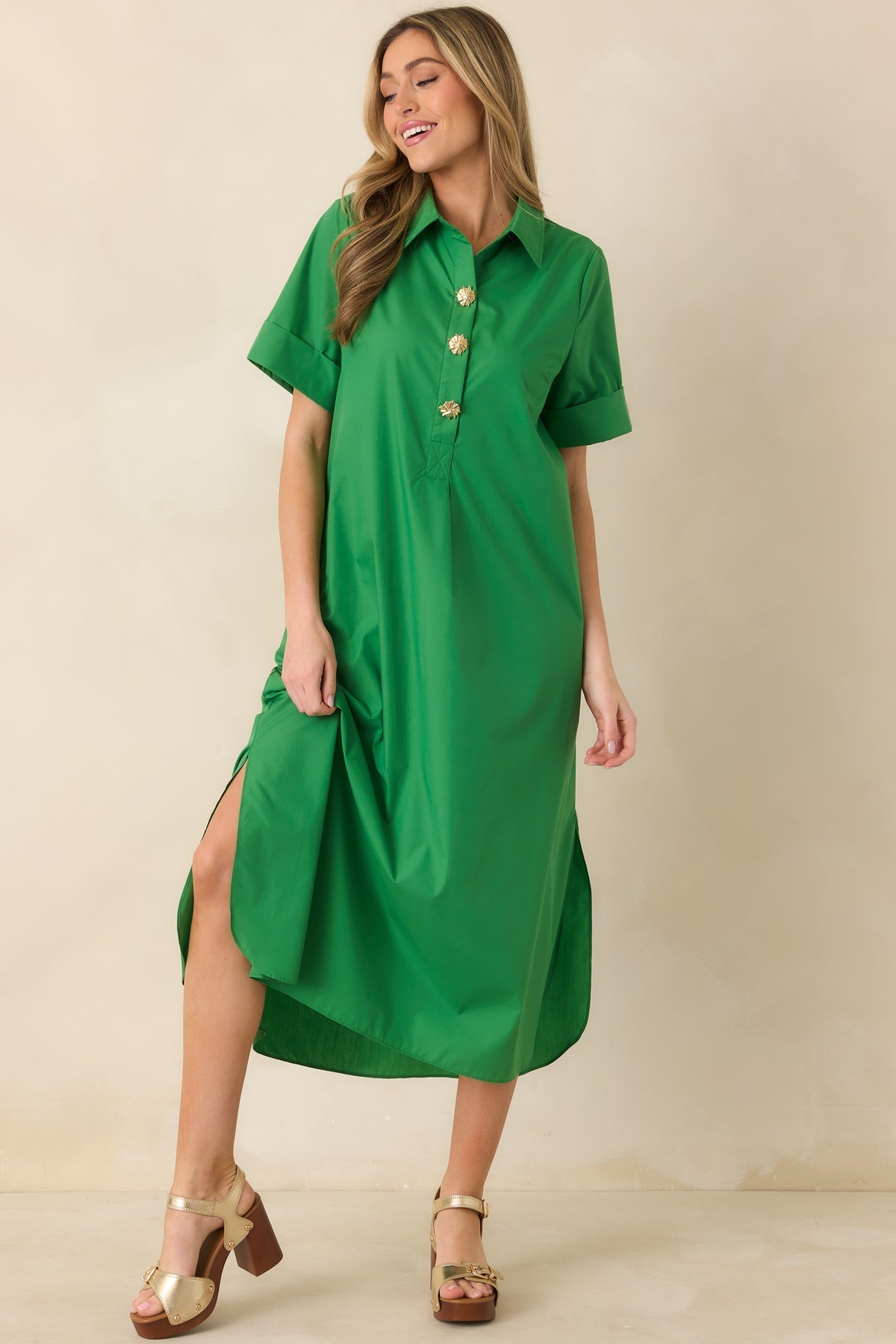 Women's Read the Signs Green Short Sleeve Maxi Dress | 80% Polyester & 20% Cotton 4