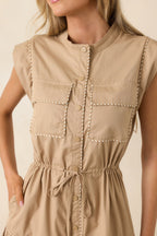 Women's Ready For Anything Tan Button Front Utility Midi Dress | 50% Cotton & 50% Lyocell 1