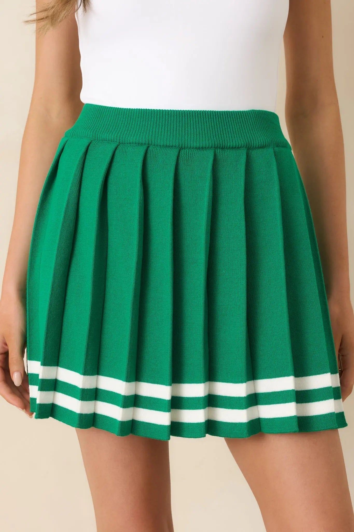 Women's Ready For What's Next Green Pleated Mini Skirt | 60% Cotton & 40% Acrylic 1