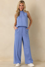 Women's Ready to Jet Horizon Blue Knit High-Waisted Wide-Leg Pants | 55% Rayon 2