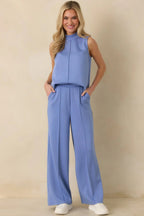 Women's Ready to Jet Horizon Blue Sleeveless Mock Neck Tank Top | 55% Rayon 0