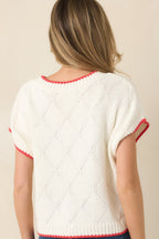 Women's Reel Cute Ivory Multi Knit Short Sleeve Fish Sweater | 60% Cotton & 40% Acrylic 7