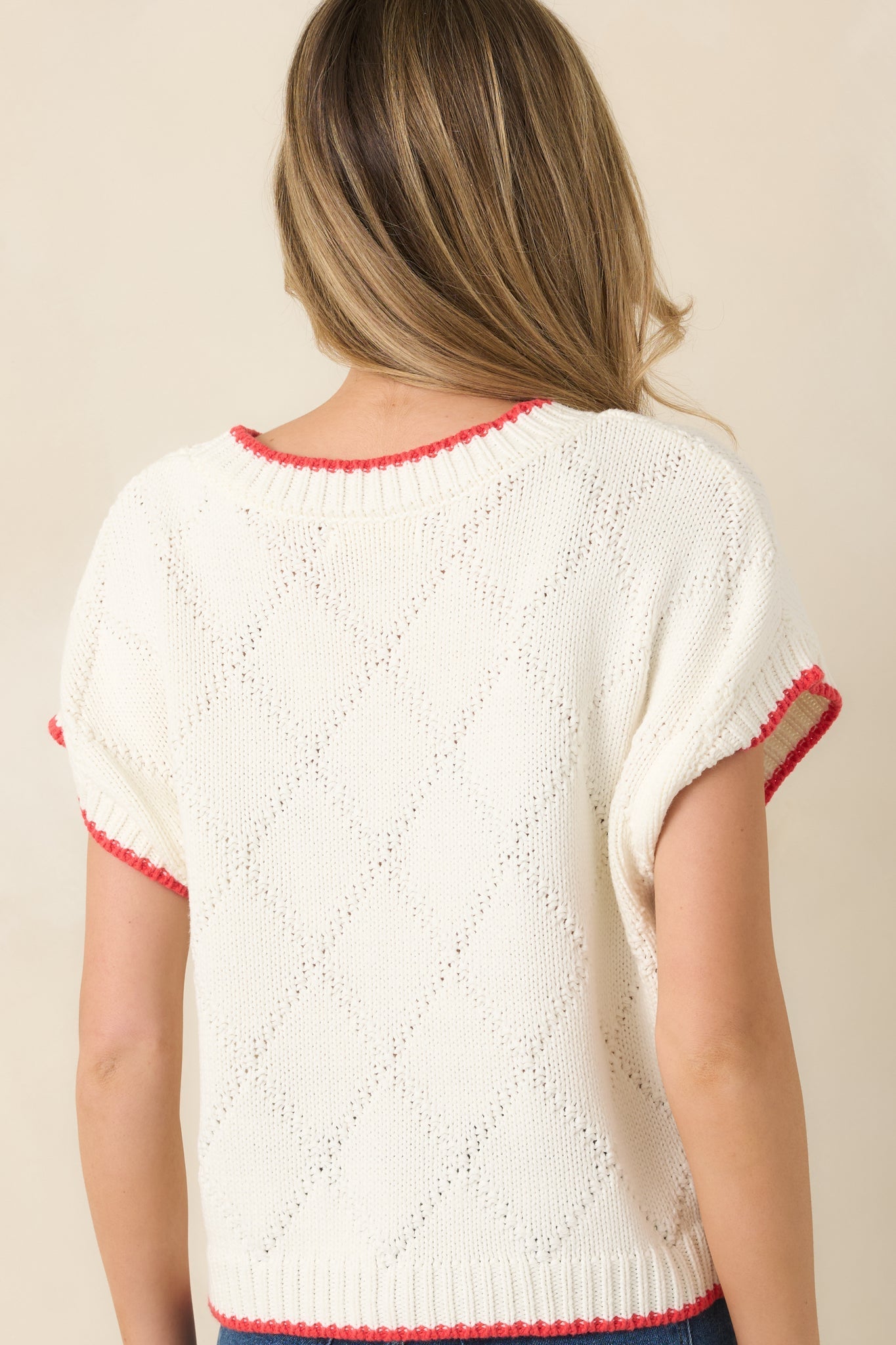 Women's Reel Cute Ivory Multi Knit Short Sleeve Fish Sweater | 60% Cotton & 40% Acrylic 7