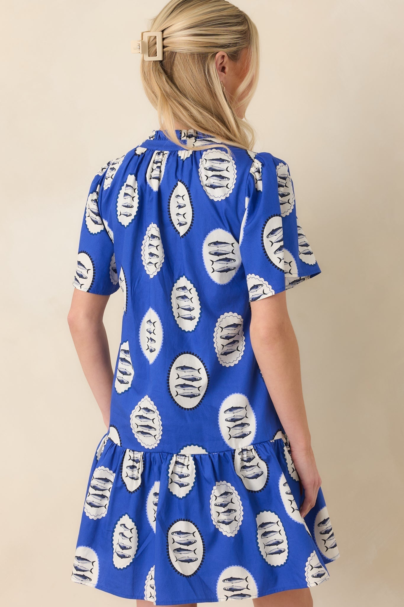 Women's Reel It In Royal Blue Multi Cotton Tiered Mini Dress | 100% Cotton 6