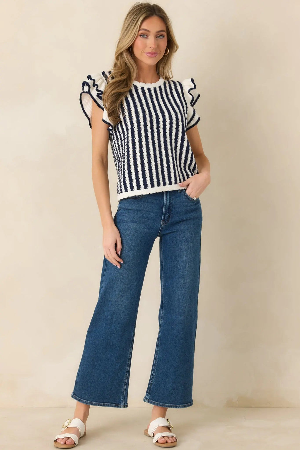 Women's Retro Love Navy & White Stripe Knit Top | 100% Cotton 0