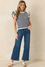 Women's Retro Love Navy & White Stripe Knit Top | 100% Cotton 0