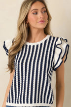 Women's Retro Love Navy & White Stripe Knit Top | 100% Cotton 2