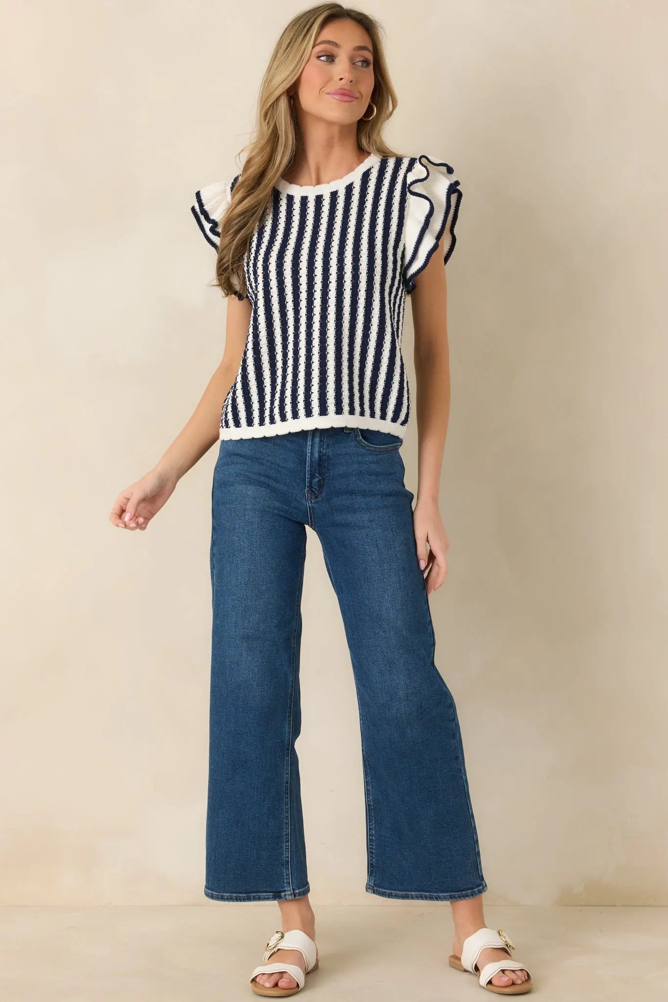 Women's Retro Love Navy & White Stripe Knit Top | 100% Cotton 3