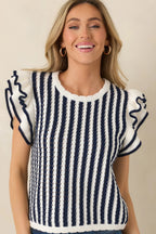 Women's Retro Love Navy & White Stripe Knit Top | 100% Cotton 4
