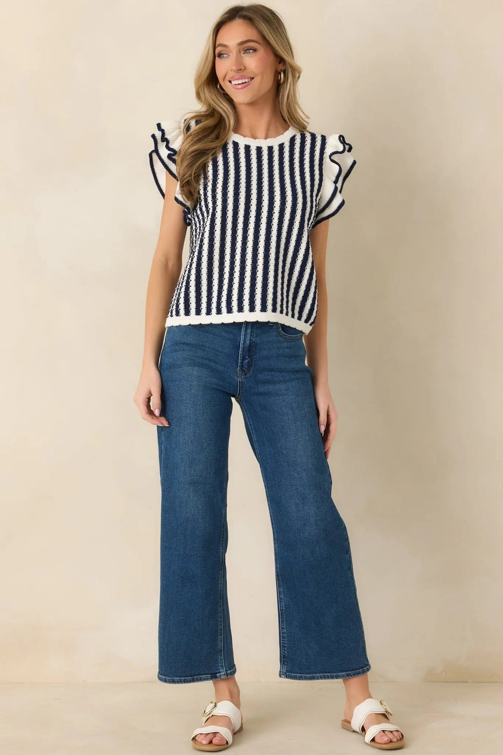 Women's Retro Love Navy & White Stripe Knit Top | 100% Cotton 5