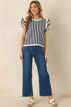 Women's Retro Love Navy & White Stripe Knit Top | 100% Cotton 5