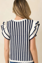 Women's Retro Love Navy & White Stripe Knit Top | 100% Cotton 7
