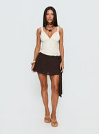 Women's Reviva Ruched Wrap Mini Skirt Chocolate | Wrap mini skirt with ruched detail 2