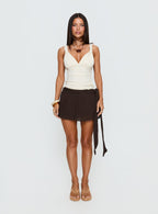 Women's Reviva Ruched Wrap Mini Skirt Chocolate | Wrap mini skirt with ruched detail 6