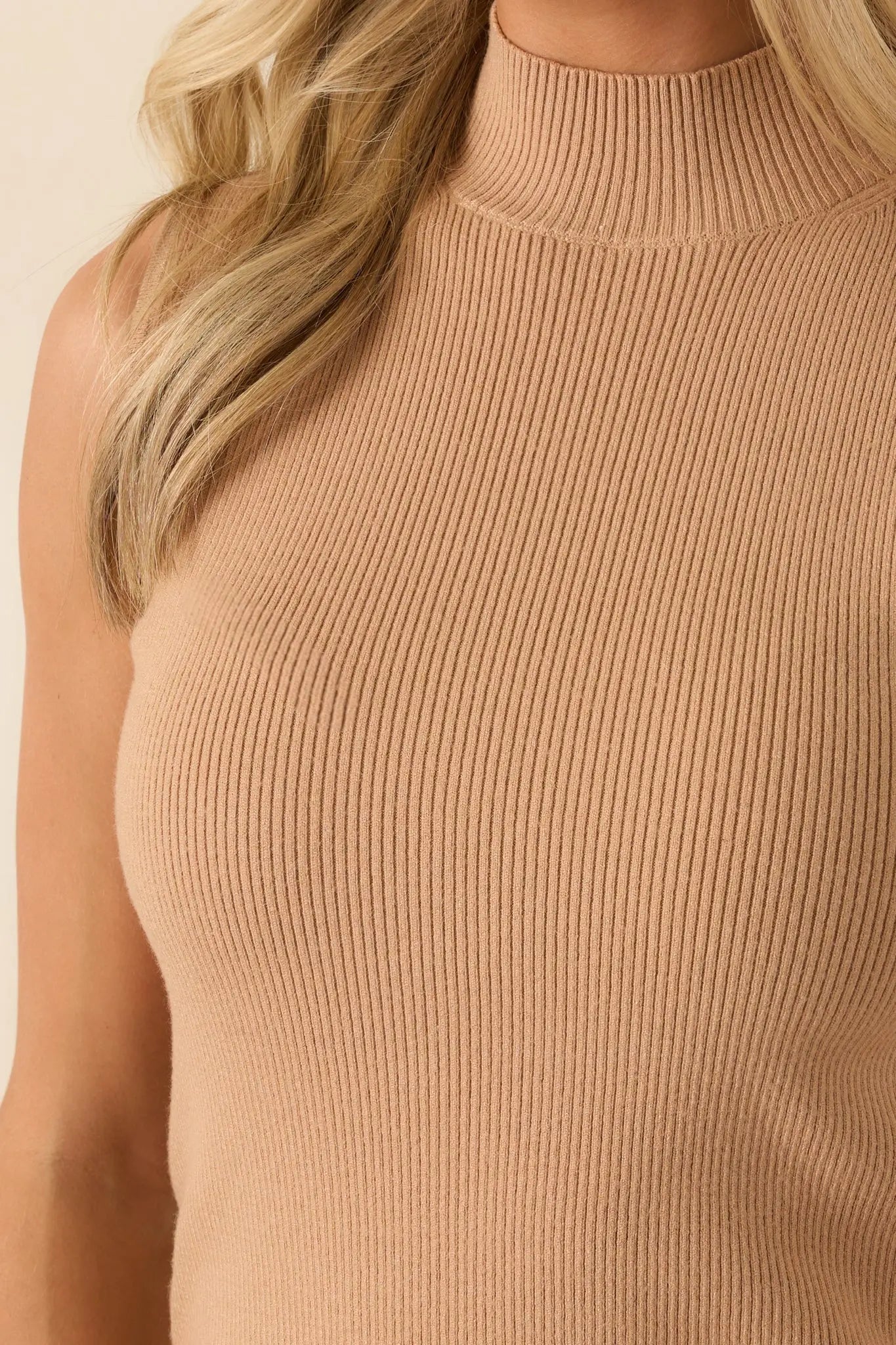 Women's Rewrite Your Story Camel Ribbed Mock Neck Tank Top | 55% Viscose & 45% Nylon 2