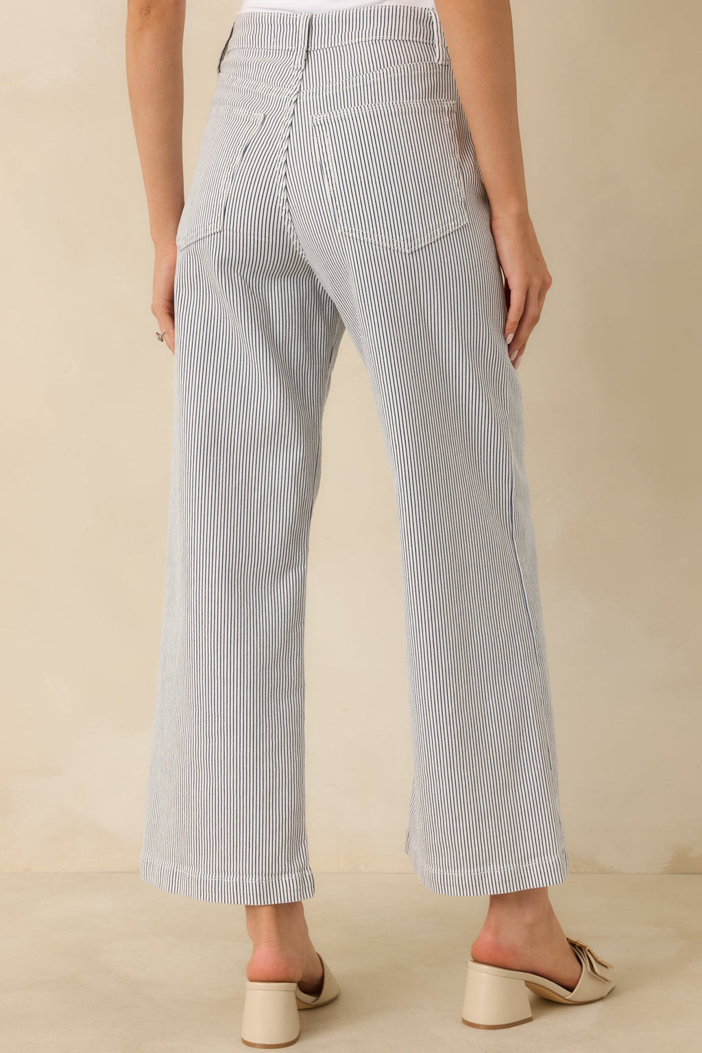 Women's Right Where We Are Navy Stripe Cotton High Waisted Wide Leg Jeans | 96% Cotton 5