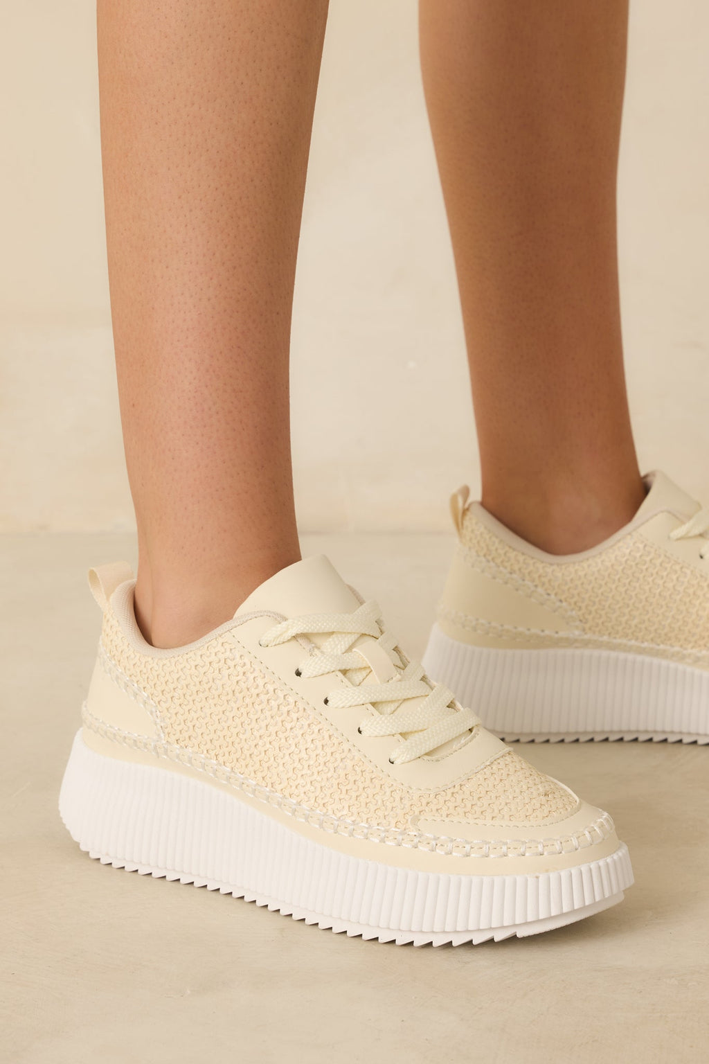Women's Right on Track Ivory Knit Platform Sneakers | Sole measures 1.75" 0