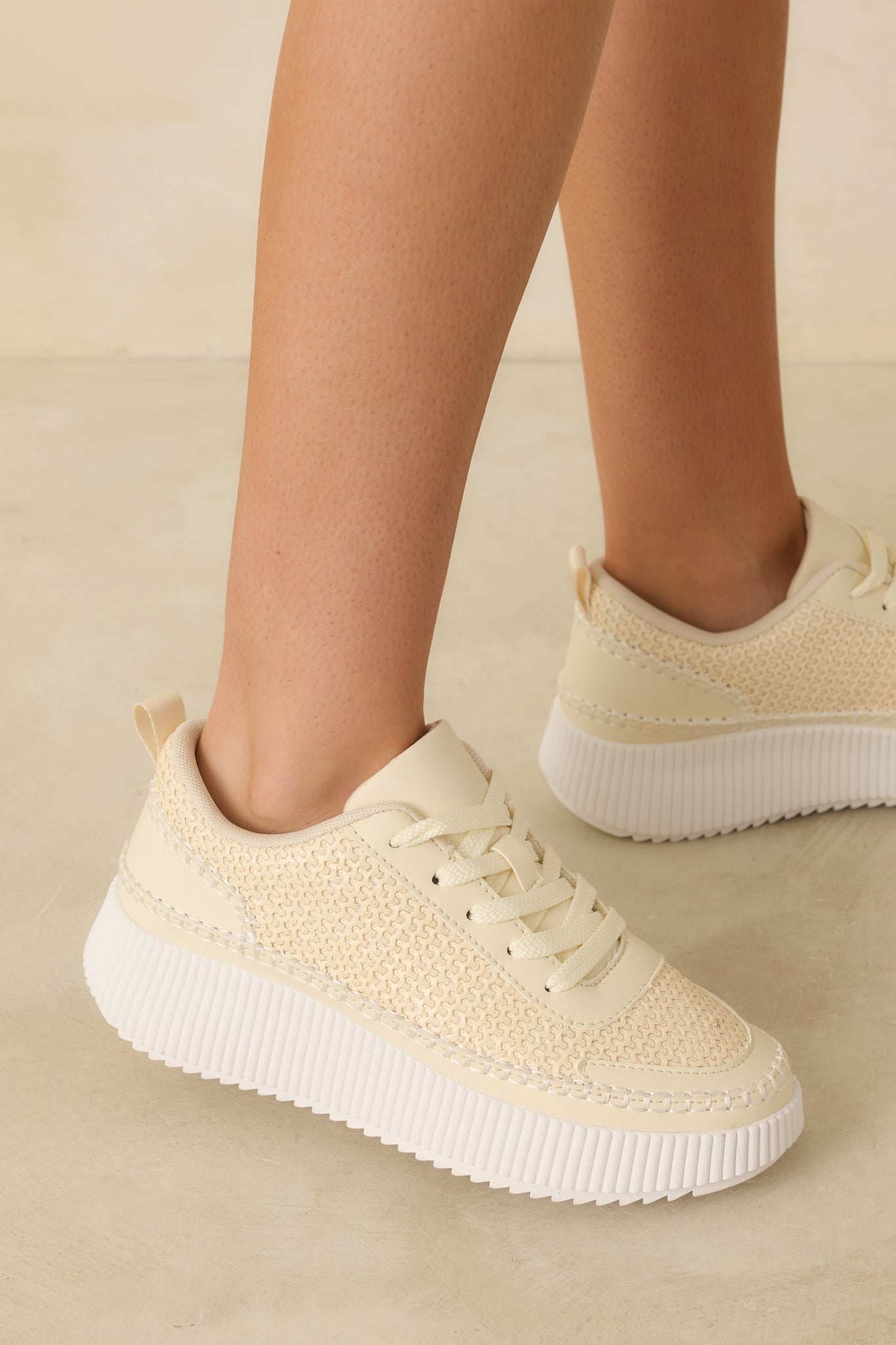 Women's Right on Track Ivory Knit Platform Sneakers | Sole measures 1.75" 1