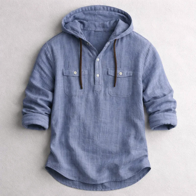 Women's Roberto Russo Cotton Linen Hoodie Shirt | Neckline: Partial button placket 0