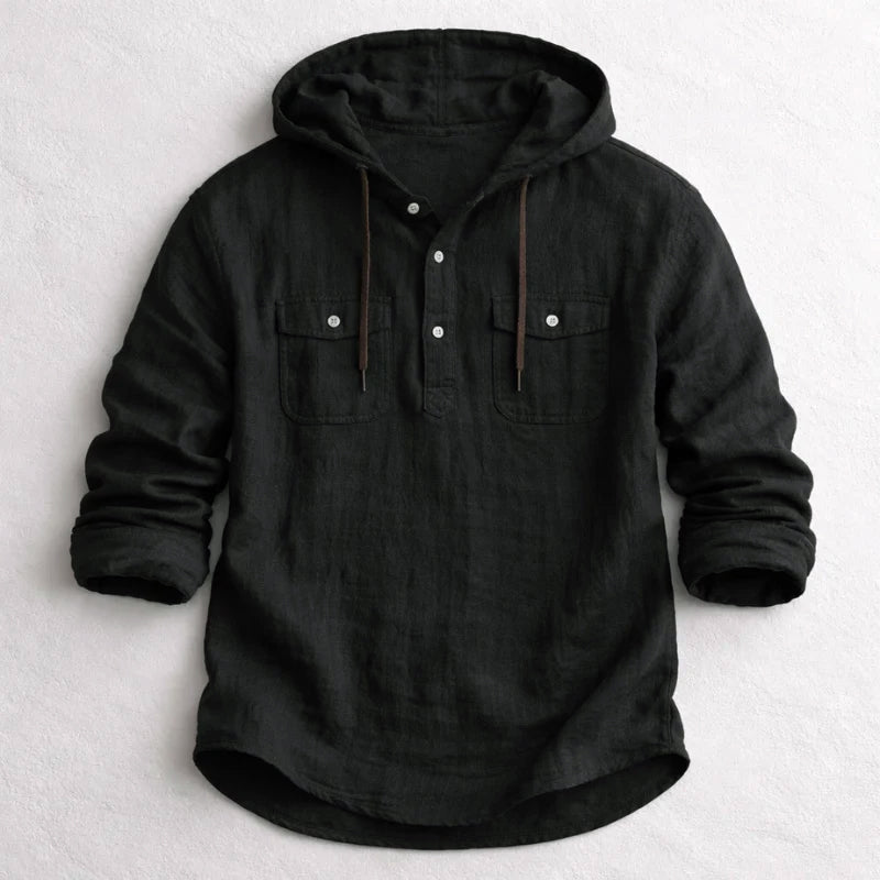 Women's Roberto Russo Cotton Linen Hoodie Shirt | Neckline: Partial button placket 1