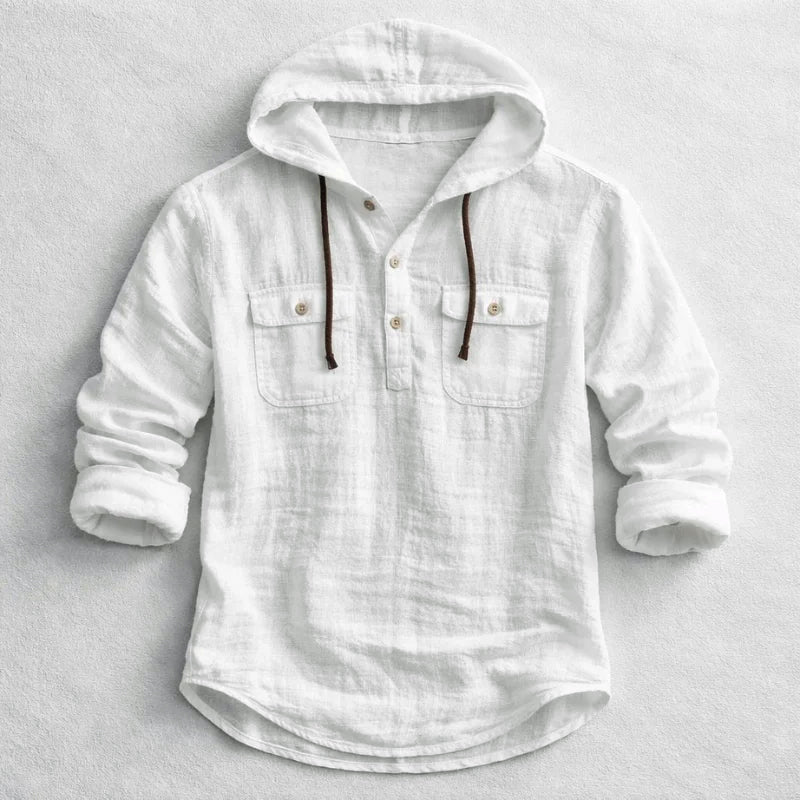Women's Roberto Russo Cotton Linen Hoodie Shirt | Neckline: Partial button placket 2