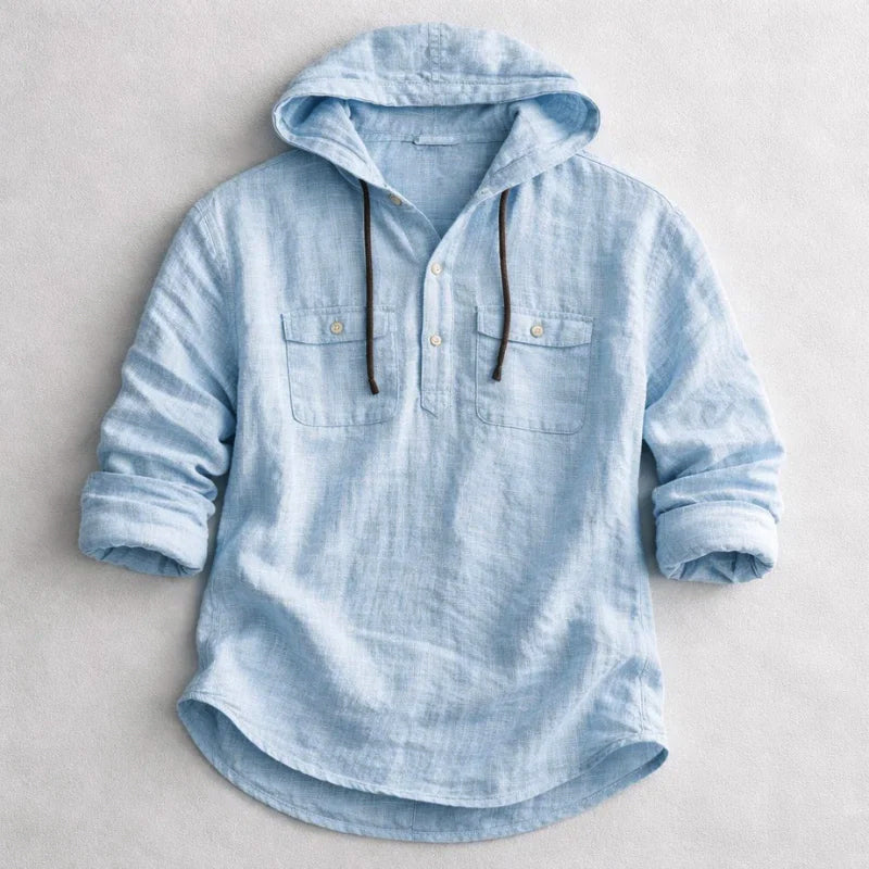 Women's Roberto Russo Cotton Linen Hoodie Shirt | Neckline: Partial button placket 3
