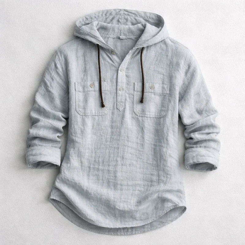 Women's Roberto Russo Cotton Linen Hoodie Shirt | Neckline: Partial button placket 4