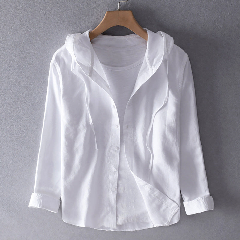 Women's Roberto Russo Hooded Linen Shirt with Buttons | Material: Linen-cotton blend 1