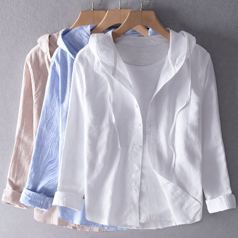 Women's Roberto Russo Hooded Linen Shirt with Buttons | Material: Linen-cotton blend 4