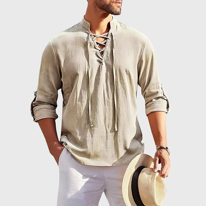 Women's Roberto Russo Lace-Up Cotton Shirt | Neckline: Lace-up front with stand collar 0