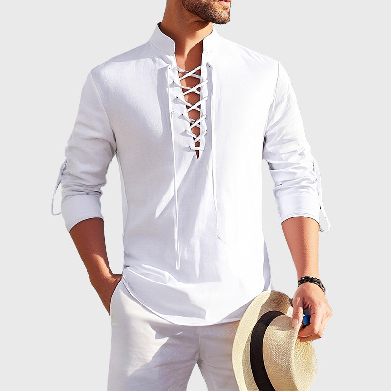 Women's Roberto Russo Lace-Up Cotton Shirt | Neckline: Lace-up front with stand collar 1