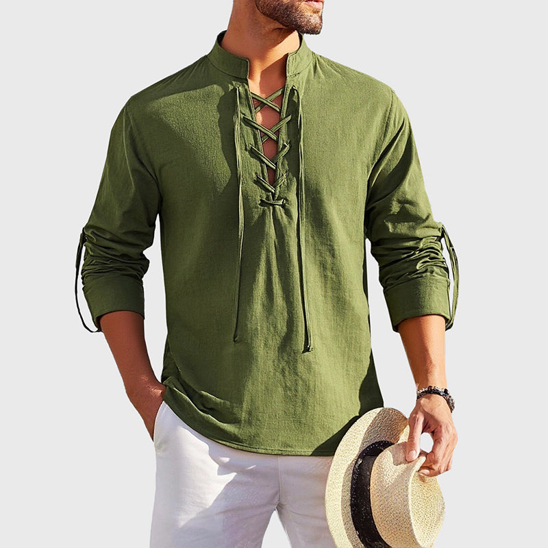 Women's Roberto Russo Lace-Up Cotton Shirt | Neckline: Lace-up front with stand collar 2