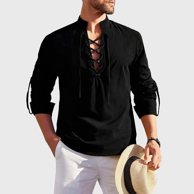 Women's Roberto Russo Lace-Up Cotton Shirt | Neckline: Lace-up front with stand collar 3