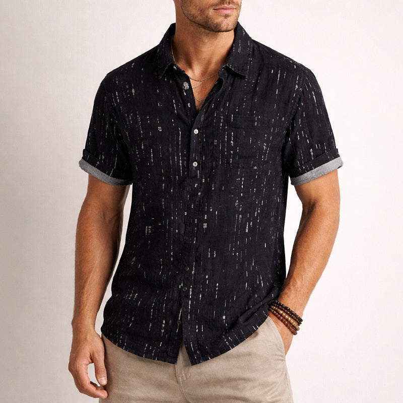 Women's Roberto Russo Printed Short Sleeve Shirt | Neckline: Henley-style button front with collar 0