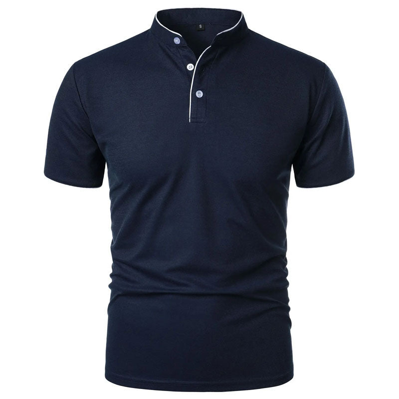 Women's Roberto Russo Stand Collar T-Shirt with Contrast Trim | Neckline: Stand collar with button placket 0