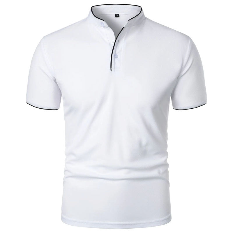 Women's Roberto Russo Stand Collar T-Shirt with Contrast Trim | Neckline: Stand collar with button placket 1