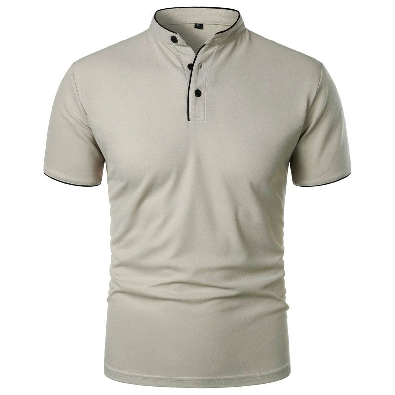 Women's Roberto Russo Stand Collar T-Shirt with Contrast Trim | Neckline: Stand collar with button placket 2