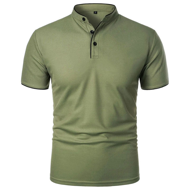 Women's Roberto Russo Stand Collar T-Shirt with Contrast Trim | Neckline: Stand collar with button placket 3