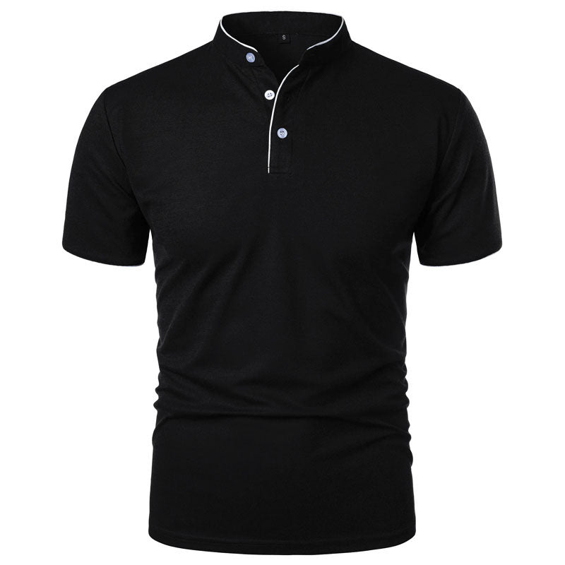 Women's Roberto Russo Stand Collar T-Shirt with Contrast Trim | Neckline: Stand collar with button placket 4