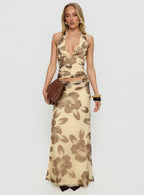 Women's Roselin Mesh Maxi Skirt Brown Floral | Maxi skirt in floral print & mesh fabric 1