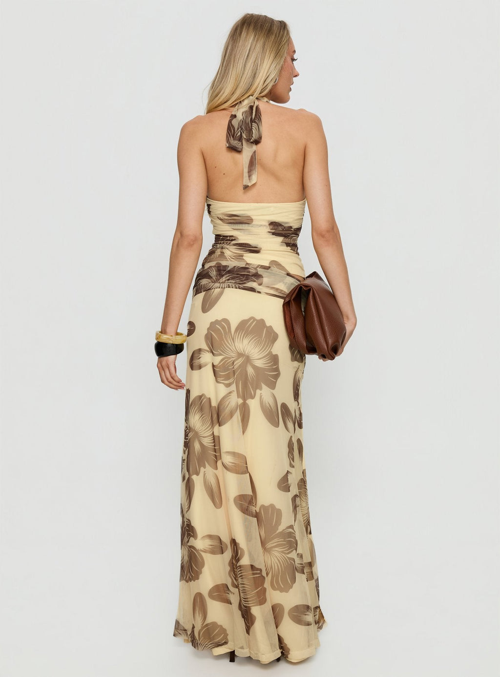 Women's Roselin Mesh Maxi Skirt Brown Floral | Maxi skirt in floral print & mesh fabric 4