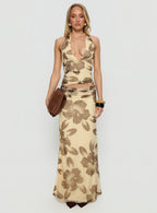 Women's Roselin Mesh Maxi Skirt Brown Floral | Maxi skirt in floral print & mesh fabric 6