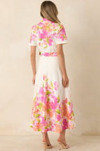 Women's Rosy Outlook Pink Multi Floral Cotton Tie-Belt Midi Dress | 100% Cotton 7