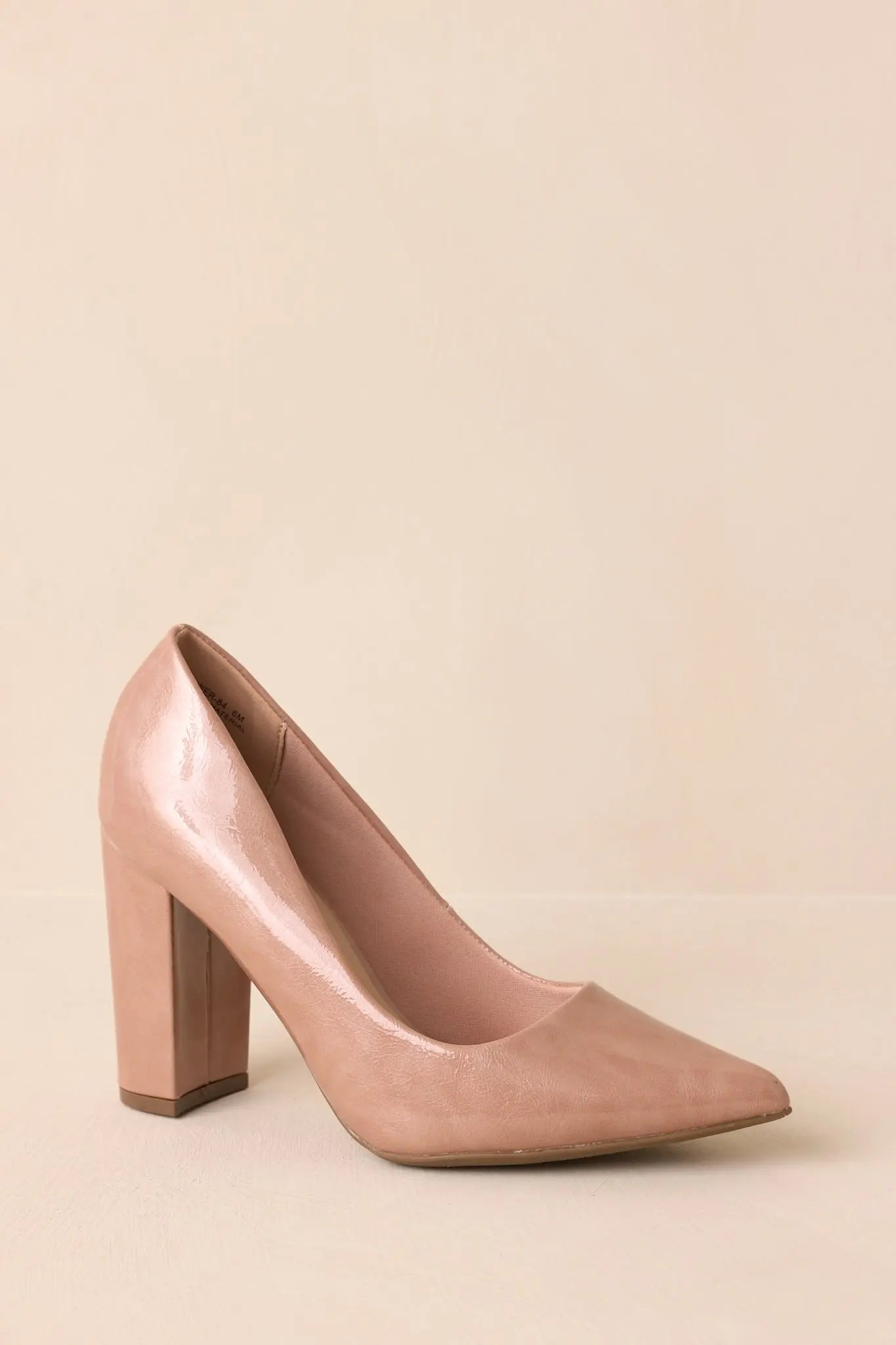 Women's Run The Show Light Mocha Patent Pointed Toe Block Heel Pumps | Heel measures 3.75" 3