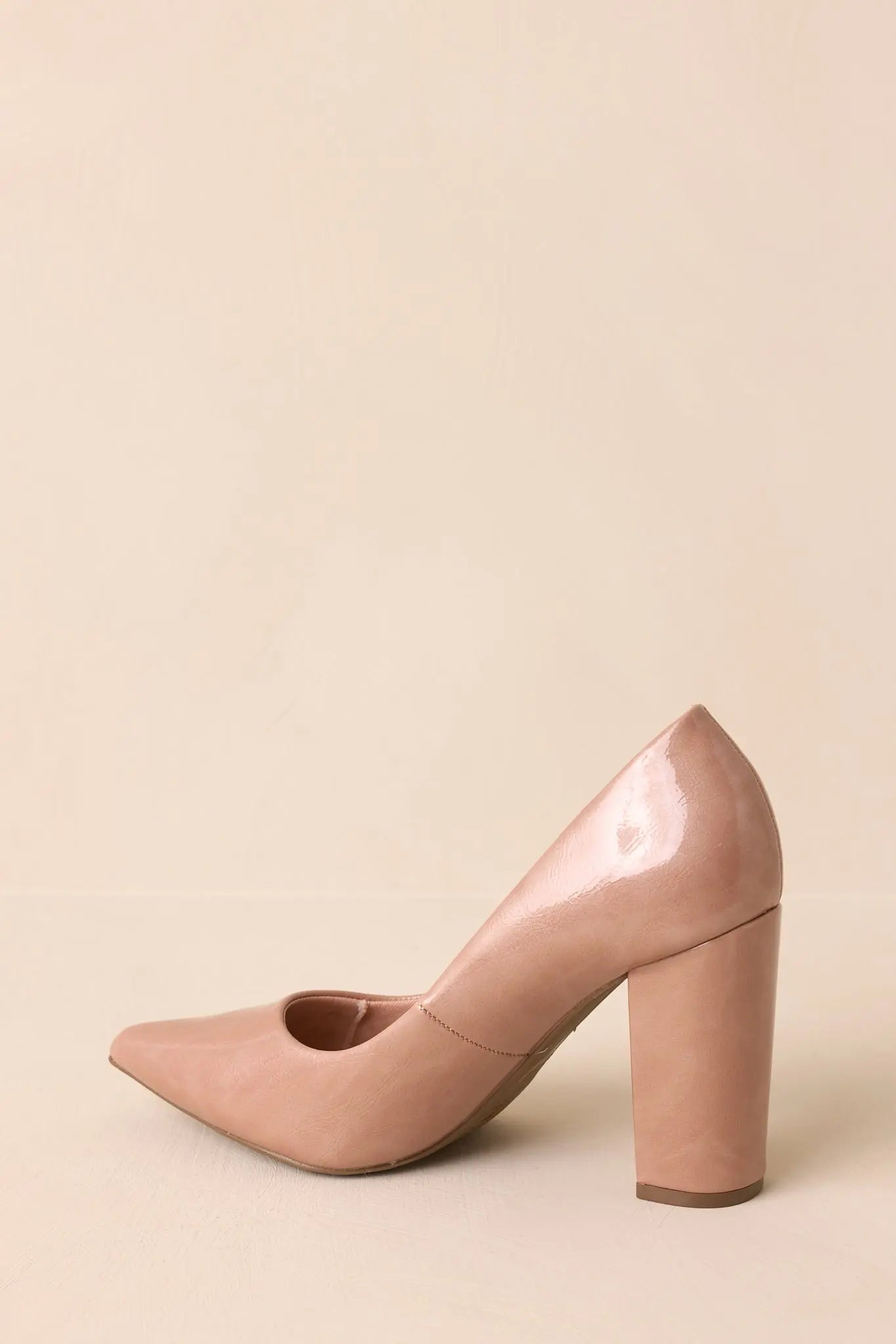 Women's Run The Show Light Mocha Patent Pointed Toe Block Heel Pumps | Heel measures 3.75" 5