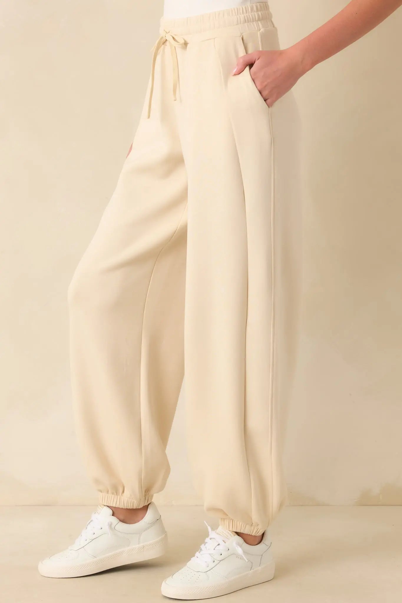 Women's Running Errands Ecru Beige Joggers | 46% Rayon 2