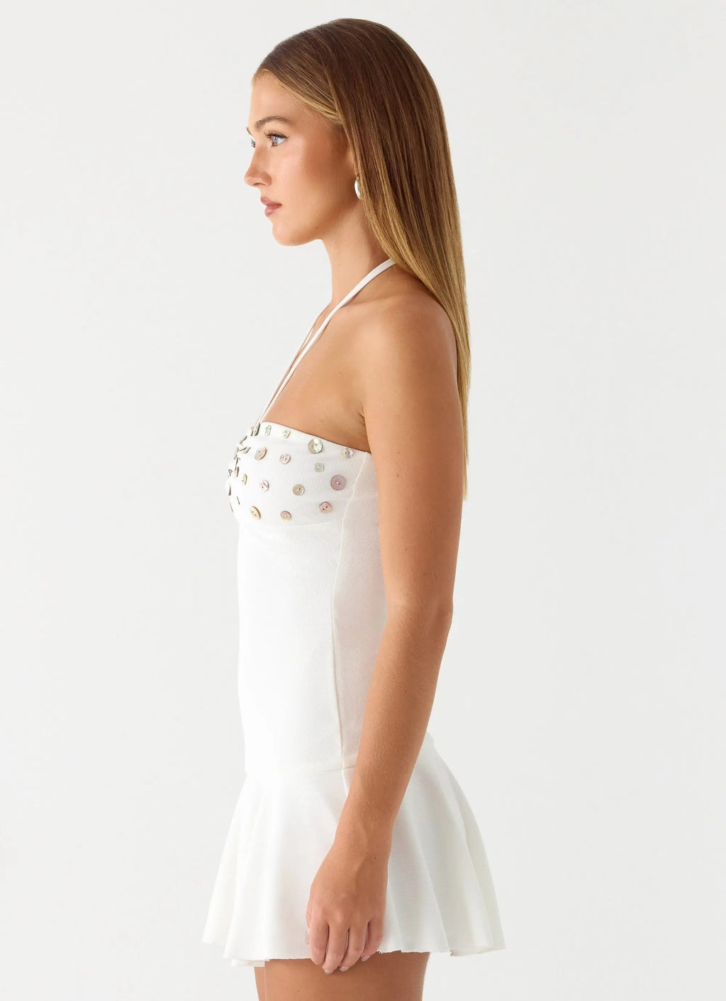 Women's Sabelle Collection | Women's Halter Mini Dress with Adjustable Neckline | Elegant White Dress for Effortless Sum 5